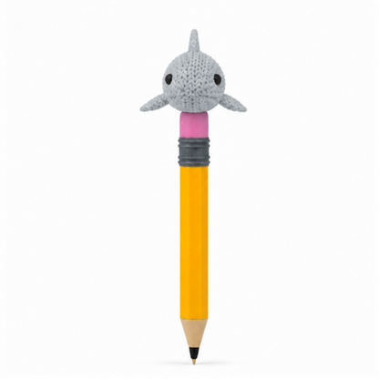 Knitted Shark Topkinz character on jumbo pencil front view