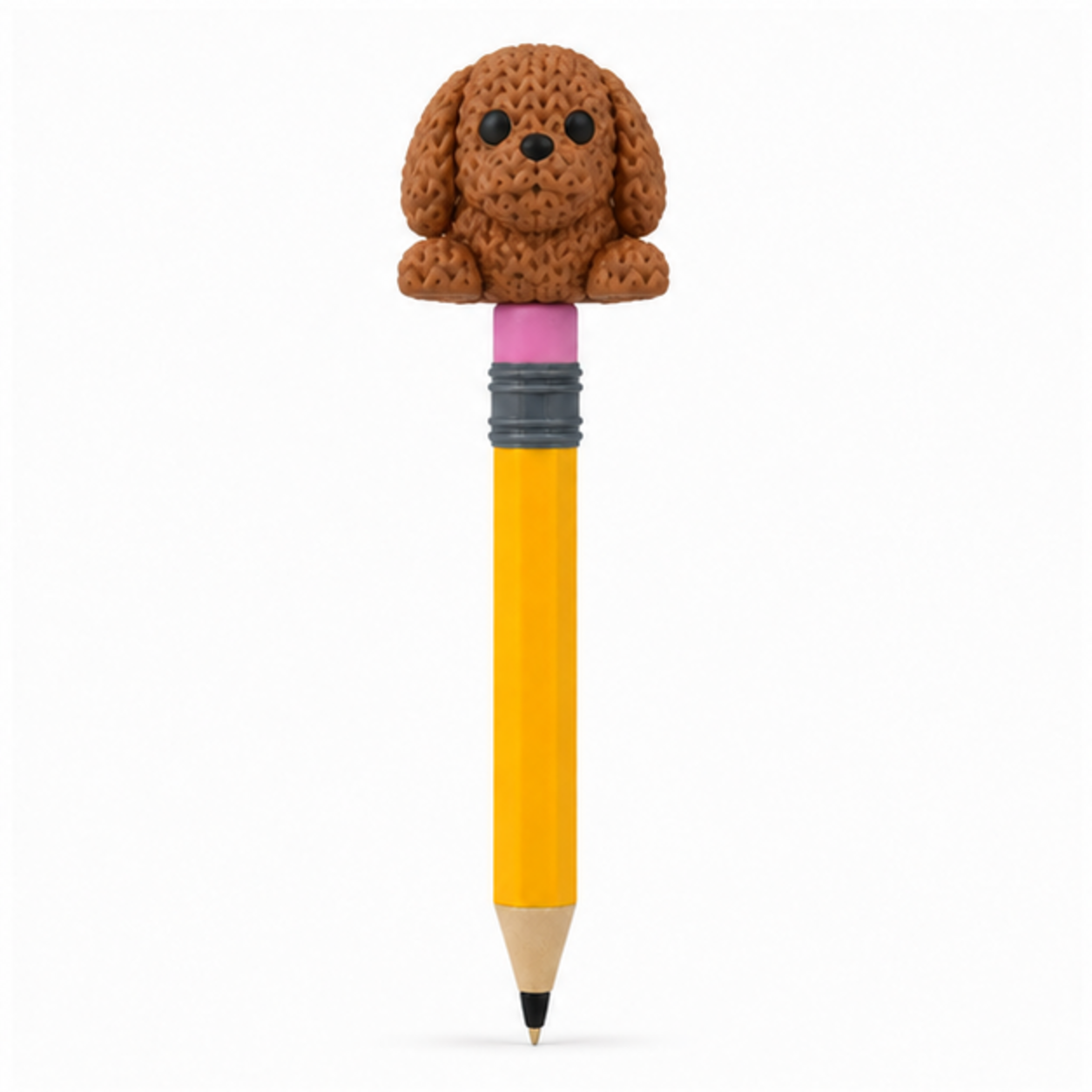 Knitted Articulated Dog Topkinz character on jumbo pencil front view