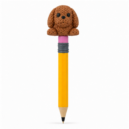 Knitted Articulated Dog Topkinz character on jumbo pencil front view