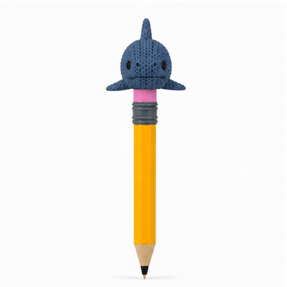 Knitted Articulated Shark Topkinz character on jumbo pencil front view