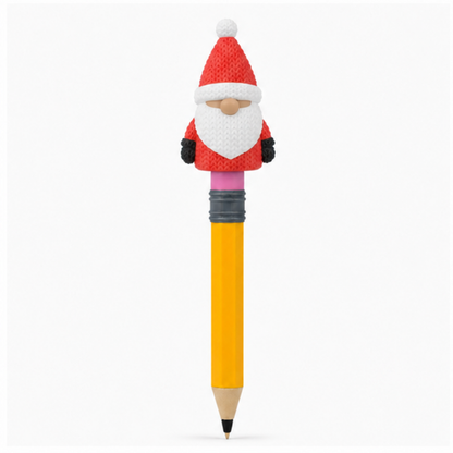 Knitted Christmas Gnome Topkinz character on jumbo pencil front view