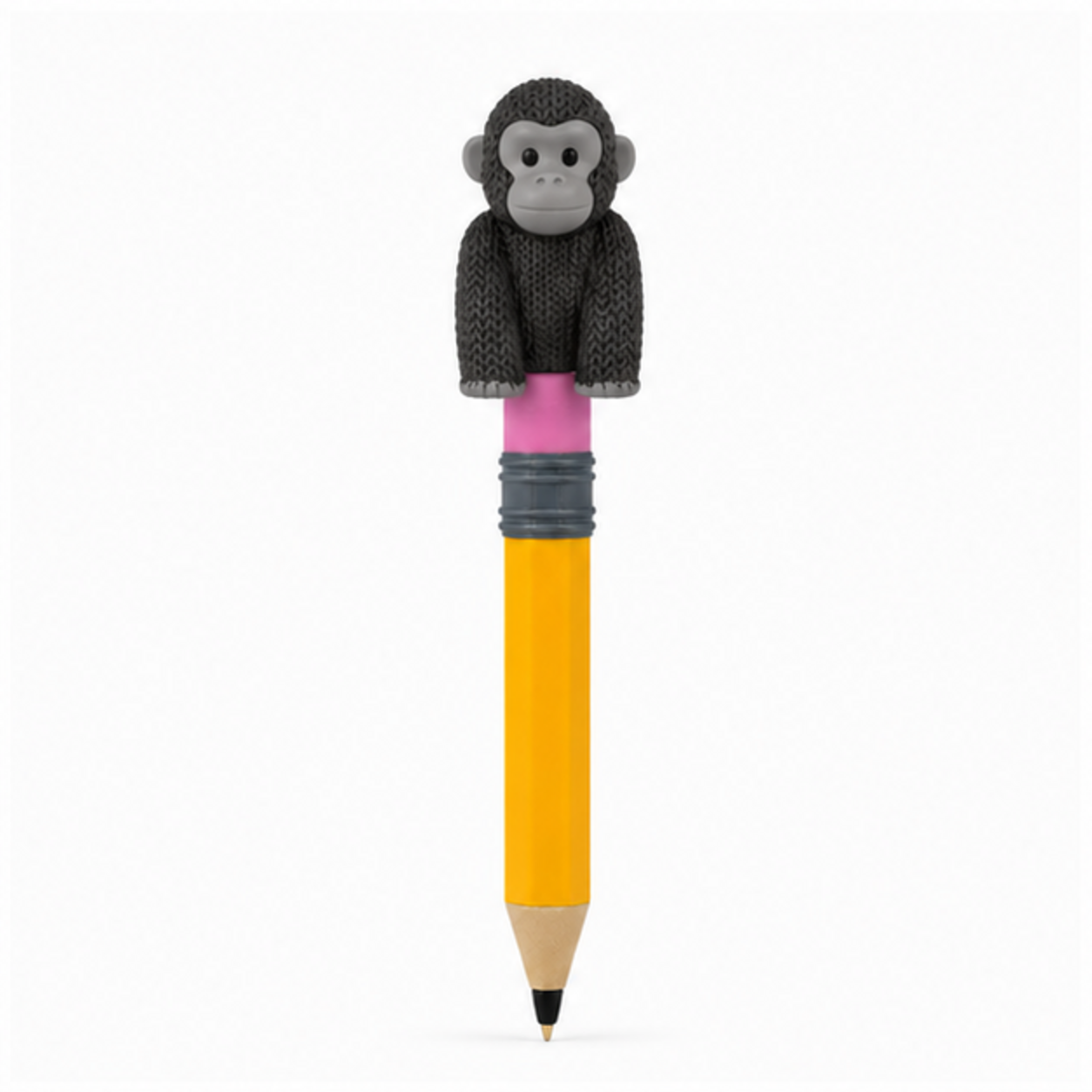 Knitted Gorilla Topkinz character on jumbo pencil front view