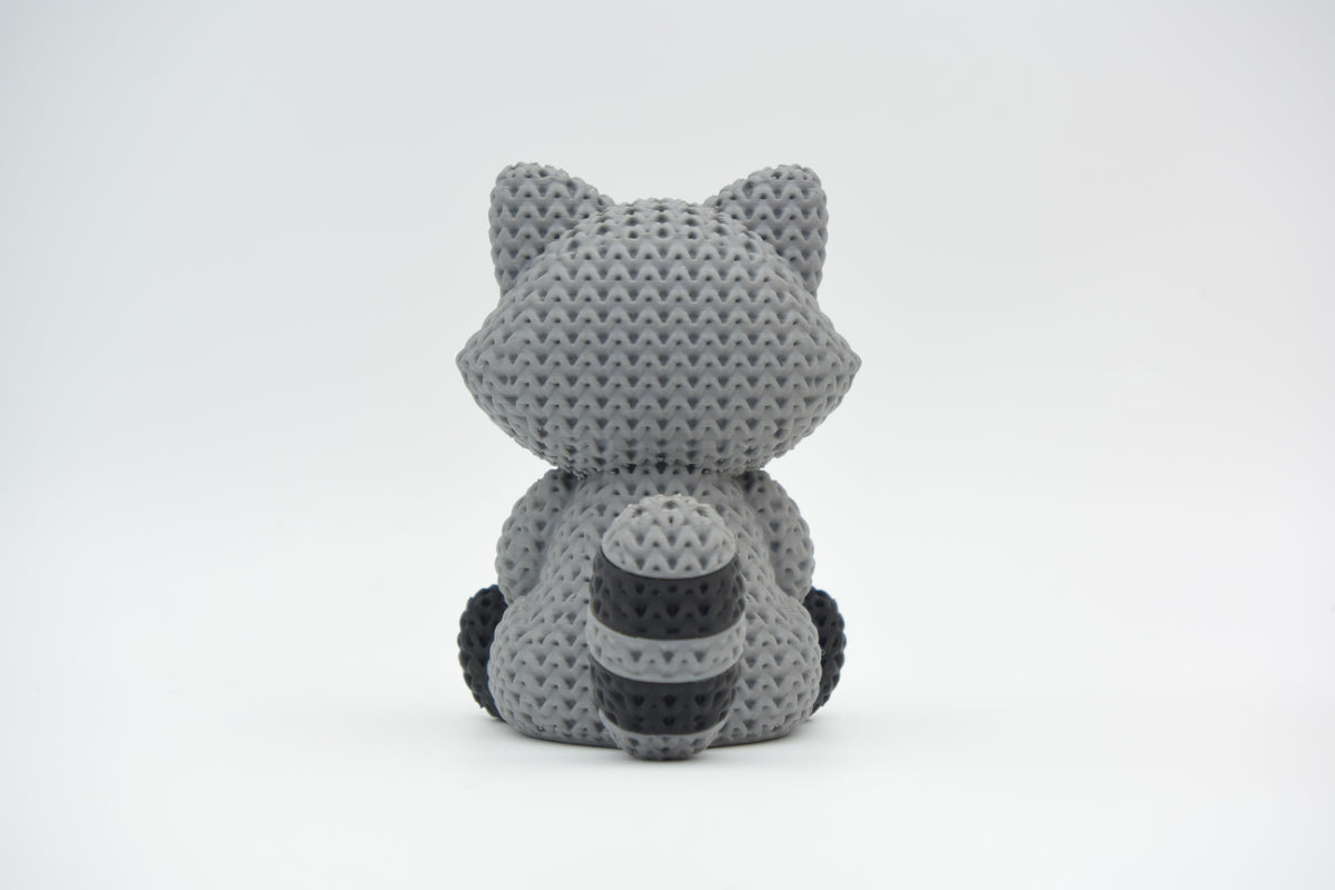 Knitted Raccoon Topkinz character rear three-quarter view
