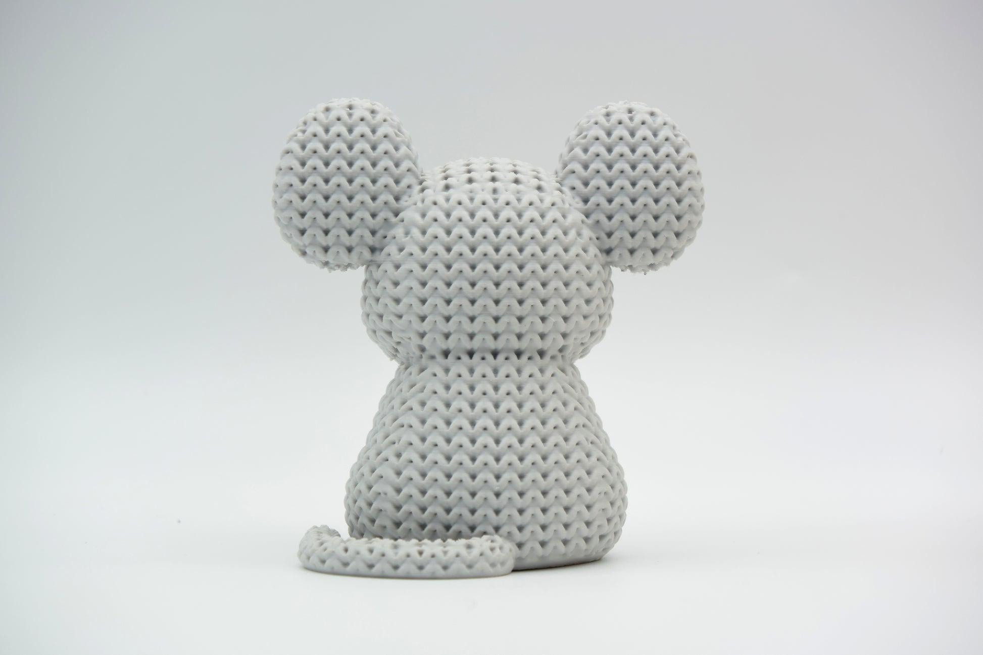 Knitted Mouse Topkinz character rear three-quarter view