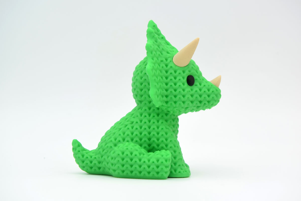 Knitted Triceratops Dinosaur Topkinz character rear three-quarter view