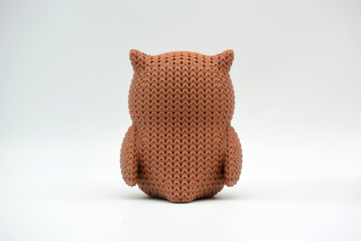 Knitted Owl Topkinz character rear three-quarter view