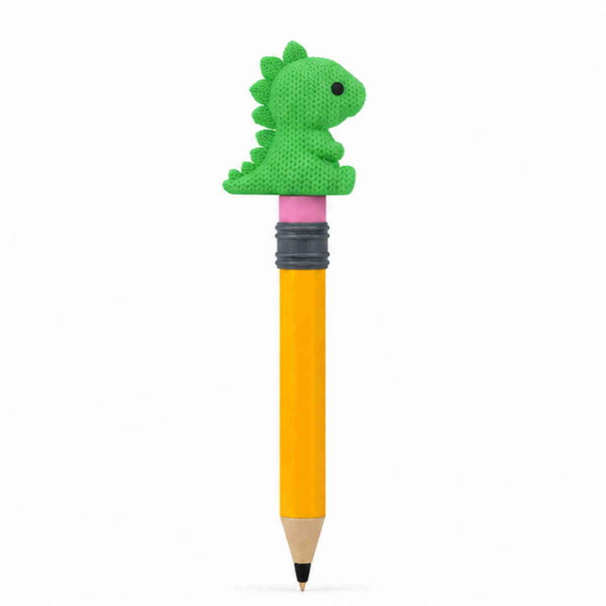 Knitted Stegosaurus Dinosaur Topkinz character on jumbo pencil side view