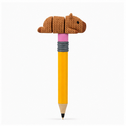 Knitted Articulated Capybara Topkinz character on jumbo pencil side view