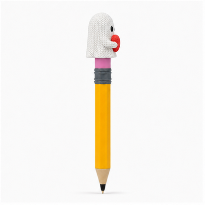 Knitted Halloween Heart Ghost Topkinz character on jumbo pencil side view