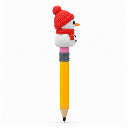 Knitted Snowman Christmas Topkinz character on jumbo pencil side view