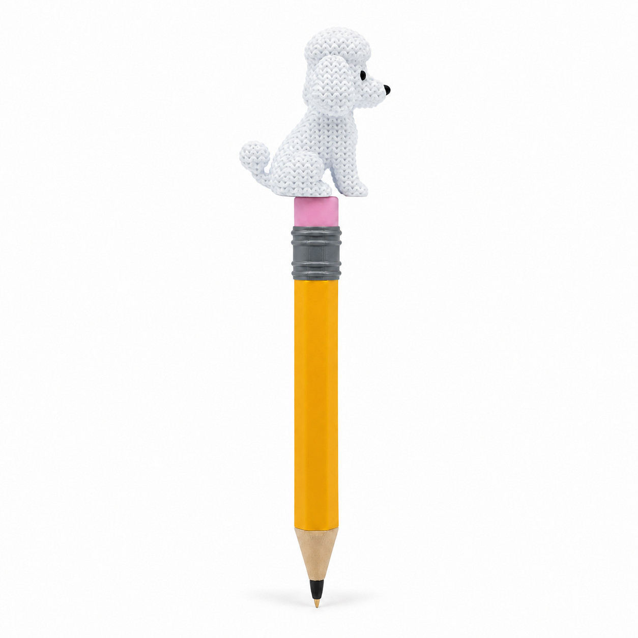 Knitted Poodle Dog Topkinz character on jumbo pencil side view