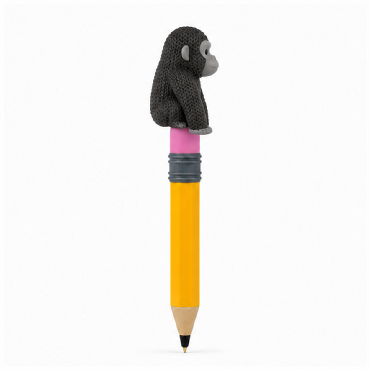 Knitted Gorilla Topkinz character on jumbo pencil side view