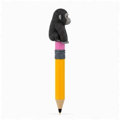 Knitted Gorilla Topkinz character on jumbo pencil side view