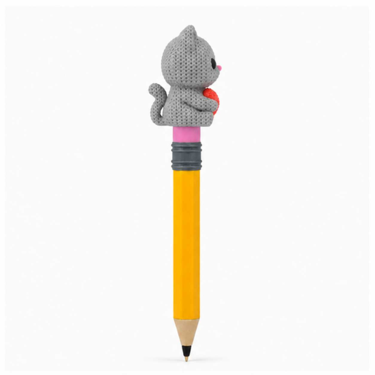 Knitted Cat With Heart - Valentine's Day Topkinz character on jumbo pencil side view