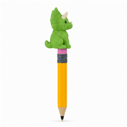 Knitted Triceratops Dinosaur Topkinz character on jumbo pencil side view