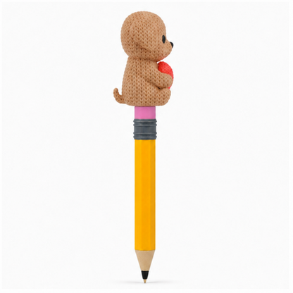 Knitted Dog With Heart - Valentine's Day Topkinz character on jumbo pencil side view