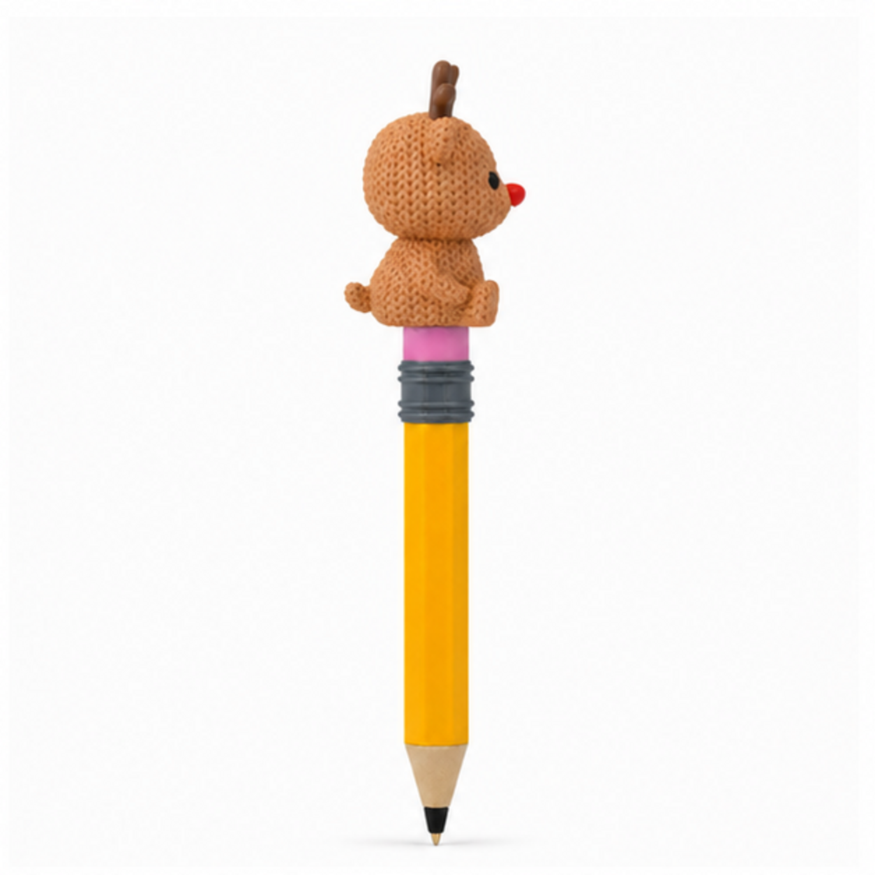 Knitted Reindeer Christmas Topkinz character on jumbo pencil side view