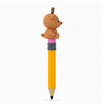 Knitted Reindeer Christmas Topkinz character on jumbo pencil side view
