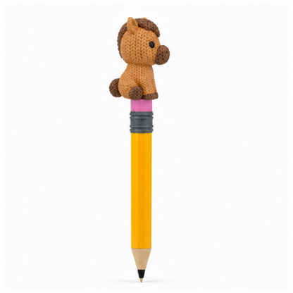 Knitted Horse Topkinz character on jumbo pencil side view