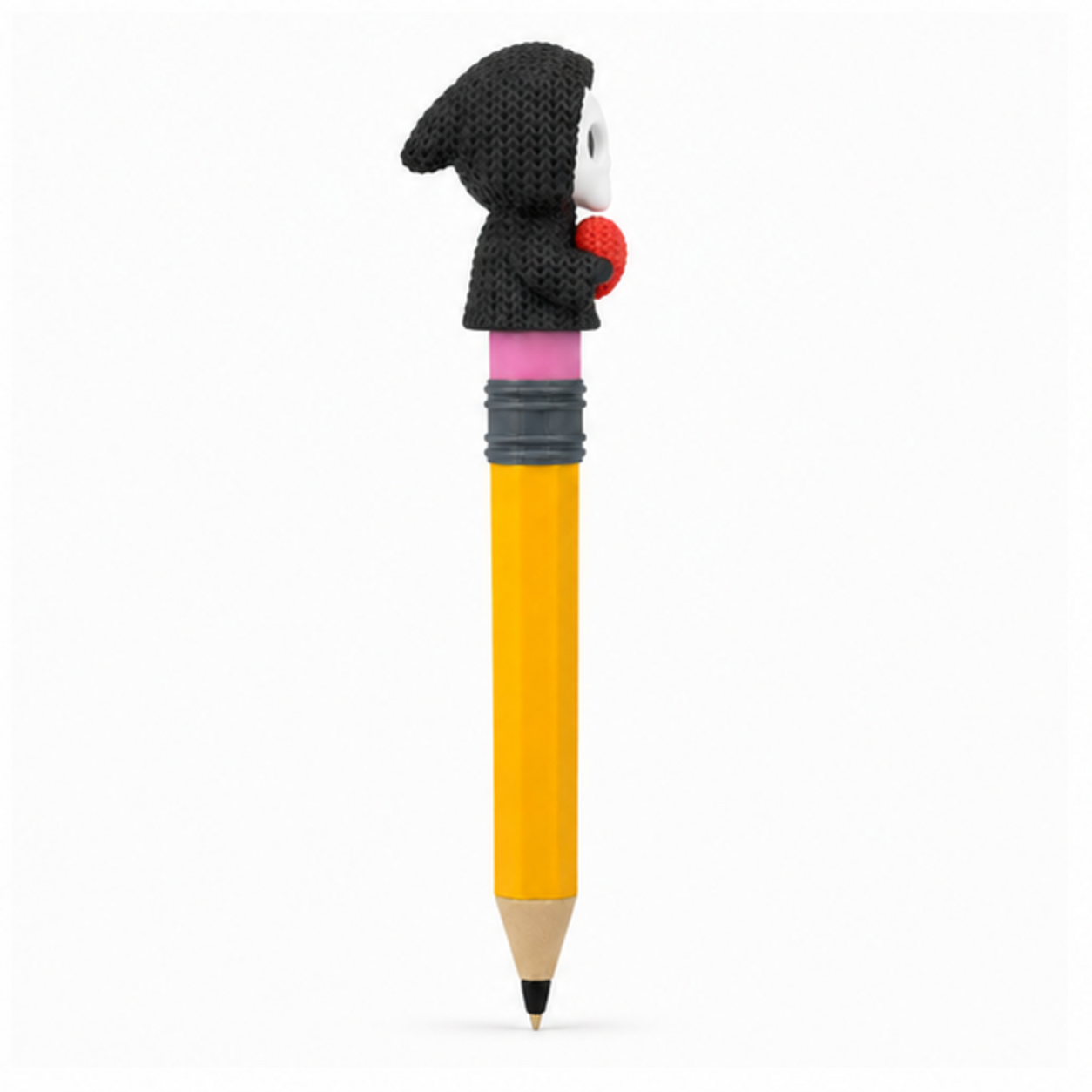 Knitted Heart Grim Reaper Halloween Topkinz character on jumbo pencil side view