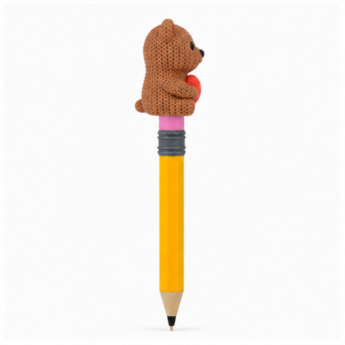 Knitted Otter With Heart - Valentine's Day Topkinz character on jumbo pencil side view