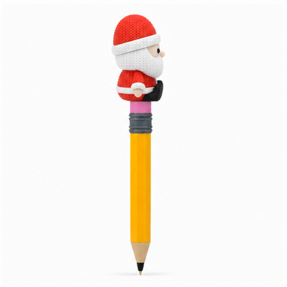 Knitted Santa Claus Christmas Topkinz character on jumbo pencil side view