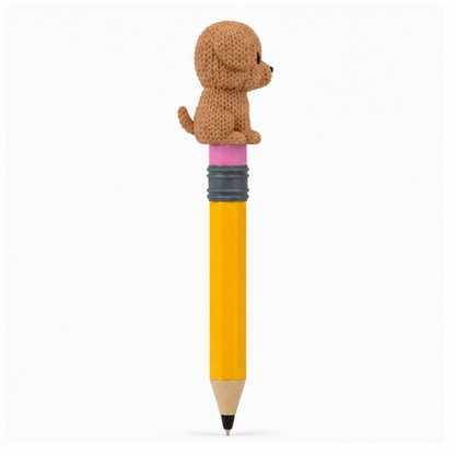 Knitted Dog Topkinz character on jumbo pencil side view