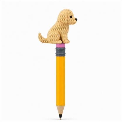Knitted Golden Retriever Dog Topkinz character on jumbo pencil side view