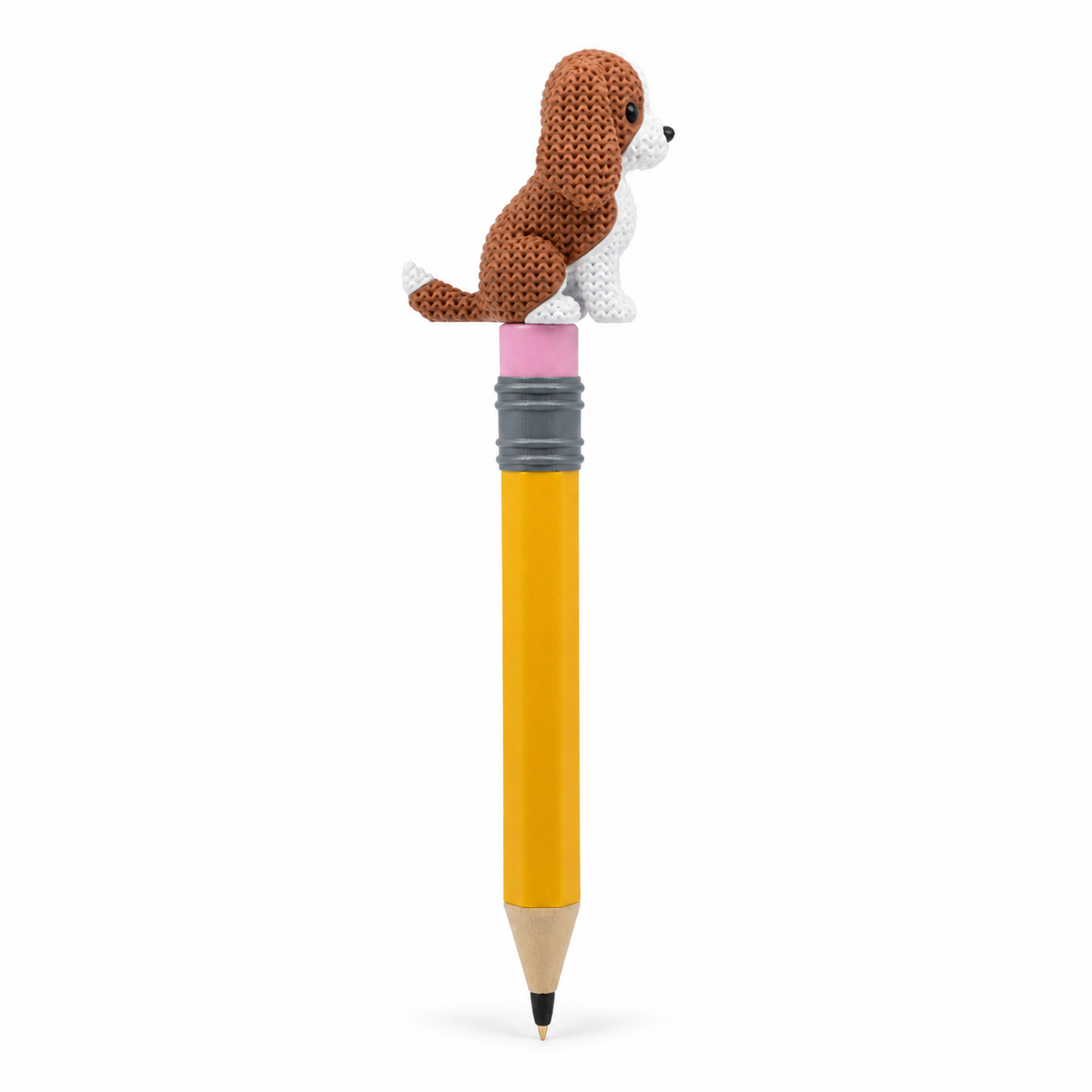 Knitted Cavalier King Charles Spaniel Dog Topkinz character on jumbo pencil side view