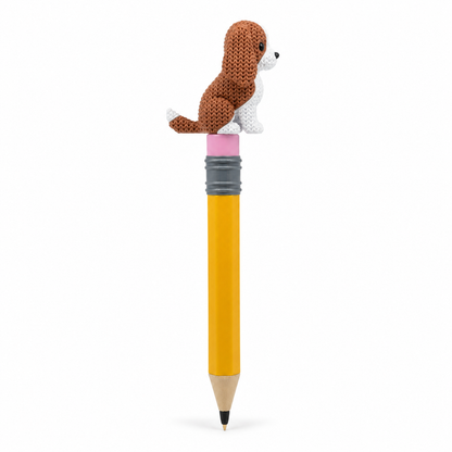 Knitted Cavalier King Charles Spaniel Dog Topkinz character on jumbo pencil side view