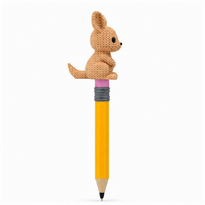 Knitted Kangaroo Topkinz character on jumbo pencil side view