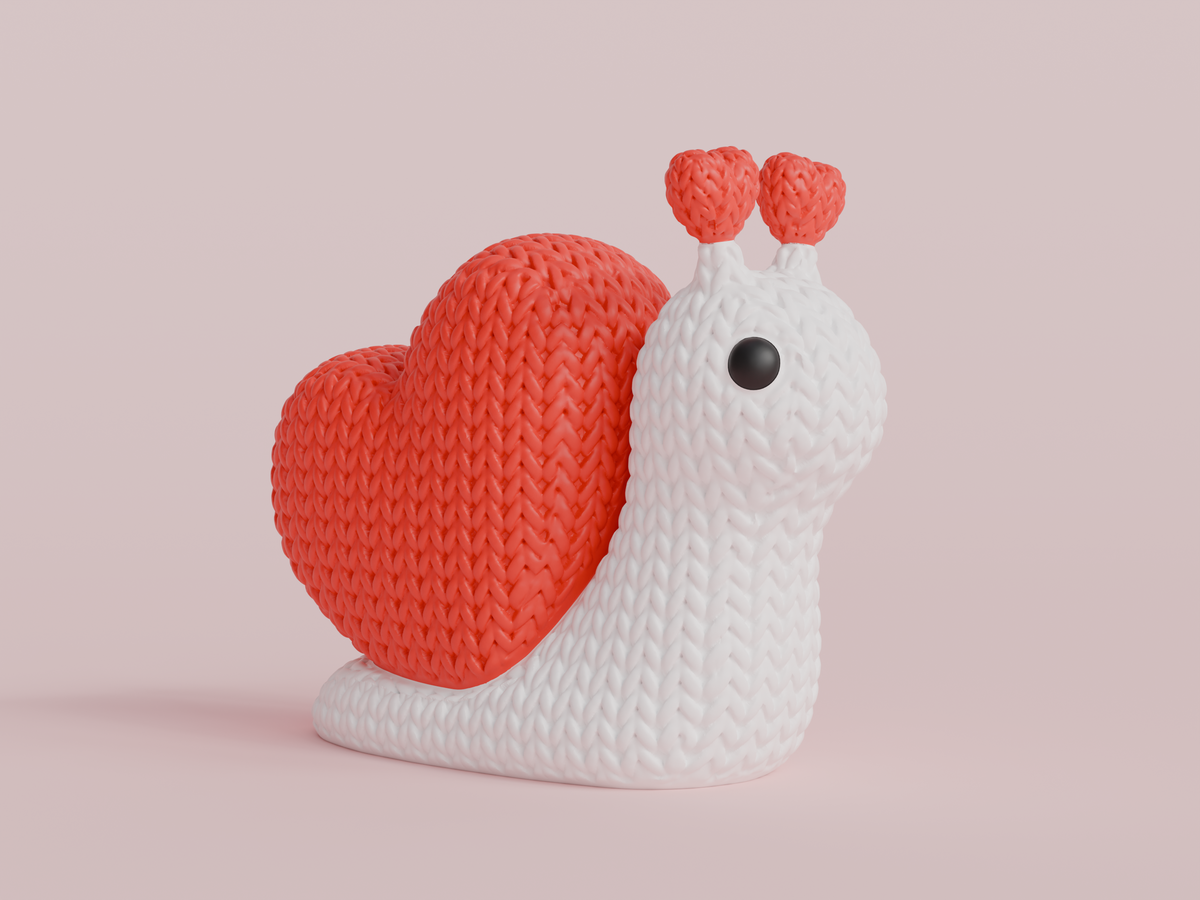 Knitted Valentine's Day Snail Topkinz character front view