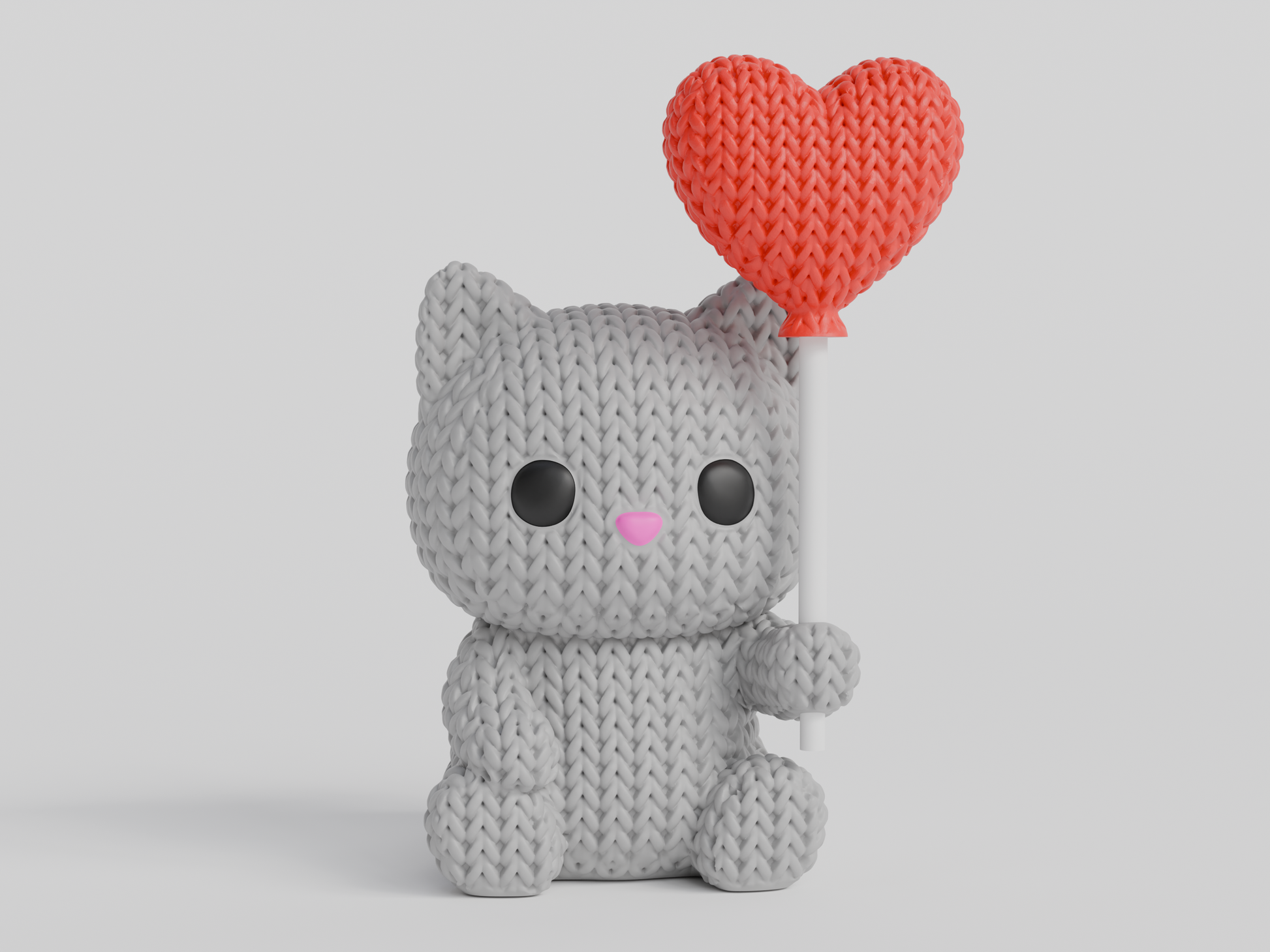 Knitted Cat With Heart Balloon - Valentine's Day Topkinz character front view