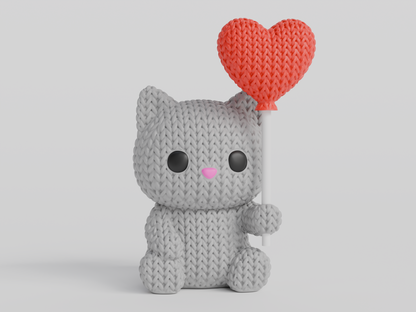 Knitted Cat With Heart Balloon - Valentine's Day Topkinz character front view