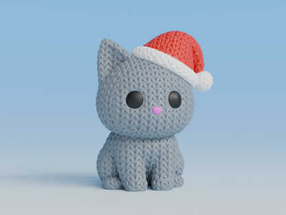 Knitted Cat with Santa Hat Christmas Topkinz character front view