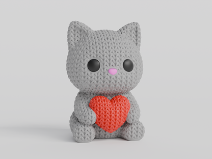 Knitted Cat With Heart - Valentine's Day Topkinz character front view