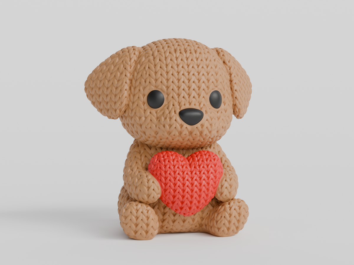 Knitted Dog With Heart - Valentine's Day Topkinz character front view