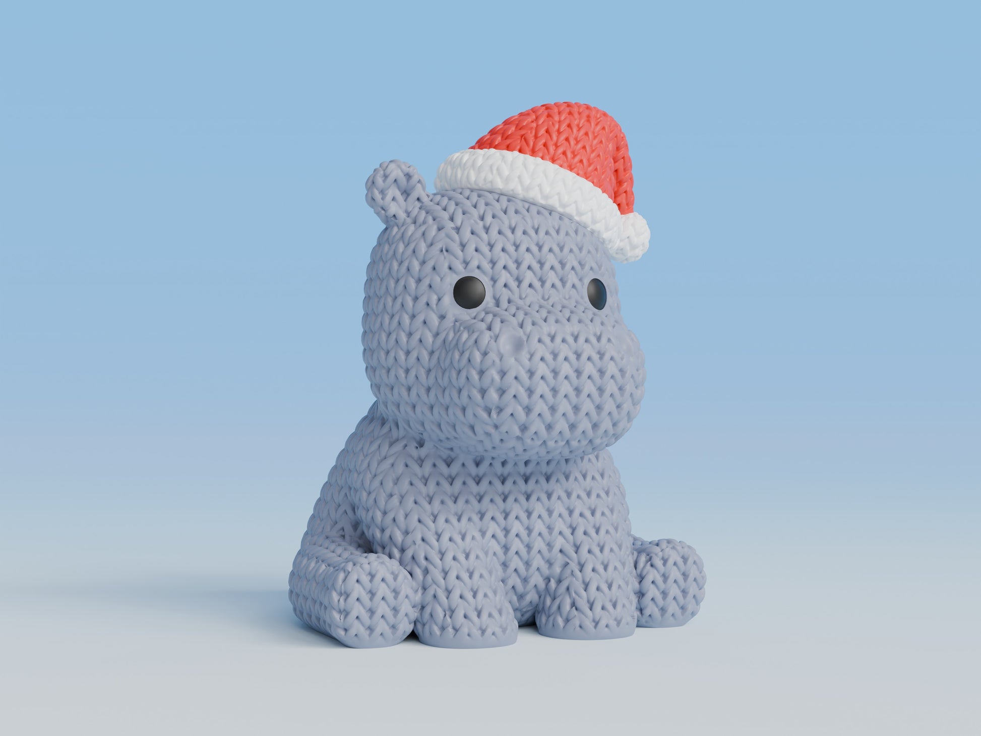 Knitted Hippo with Santa Hat Christmas Topkinz character front view