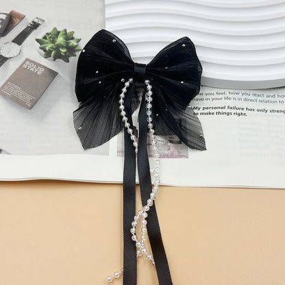 Fabric Bow Charms with Pearl Chain – 80 × 90mm (2-Piece Set, 6 Colors Available)