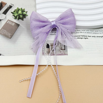 Fabric Bow Charms with Pearl Chain – 80 × 90mm (2-Piece Set, 6 Colors Available)