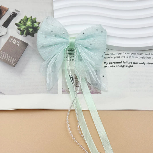 Fabric Bow Charms with Pearl Chain – 80 × 90mm (2-Piece Set, 6 Colors Available)