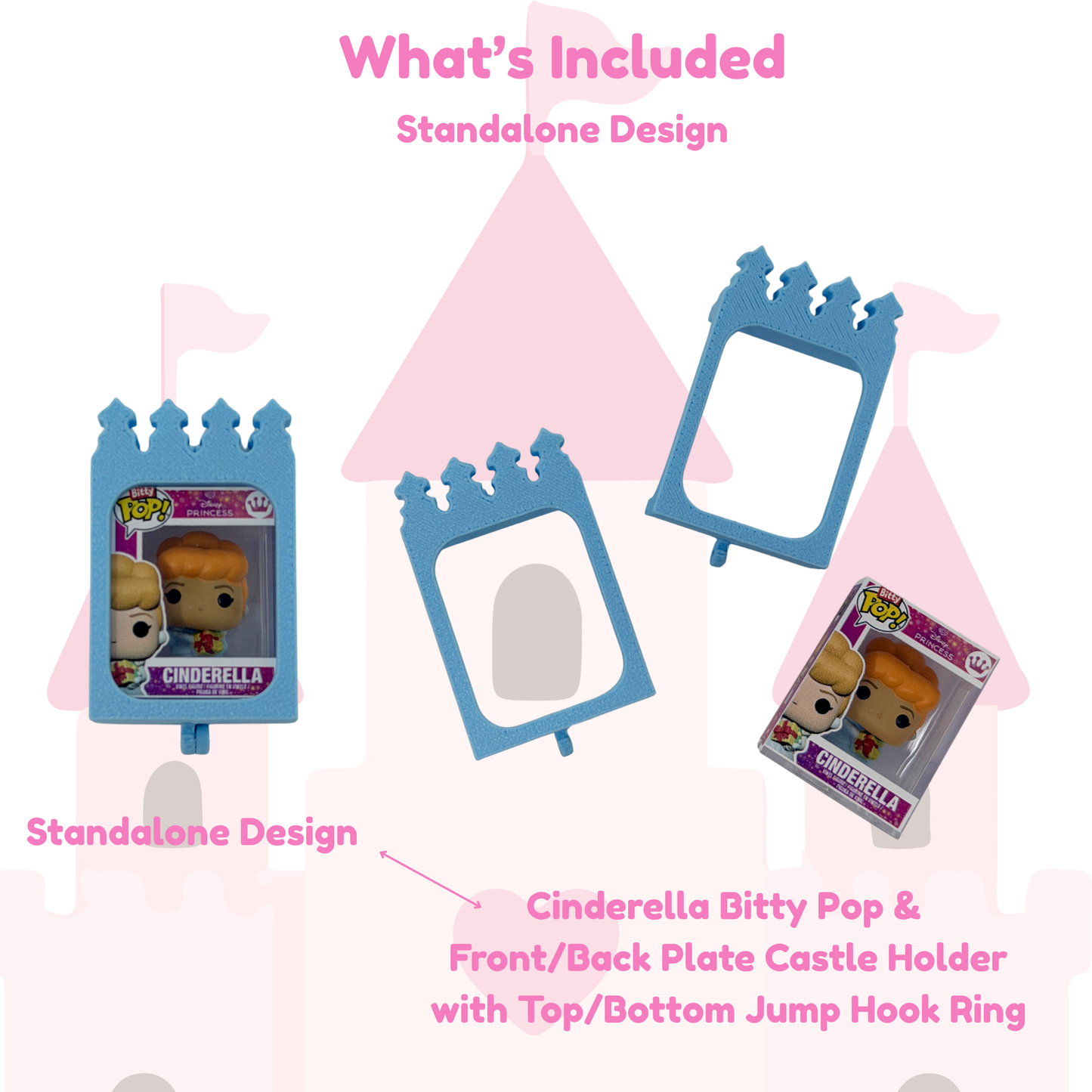 Storybook Princess (Cinderella) Bitty Pop Castle Holder Set – Standalone or Exclusive Keychain Design