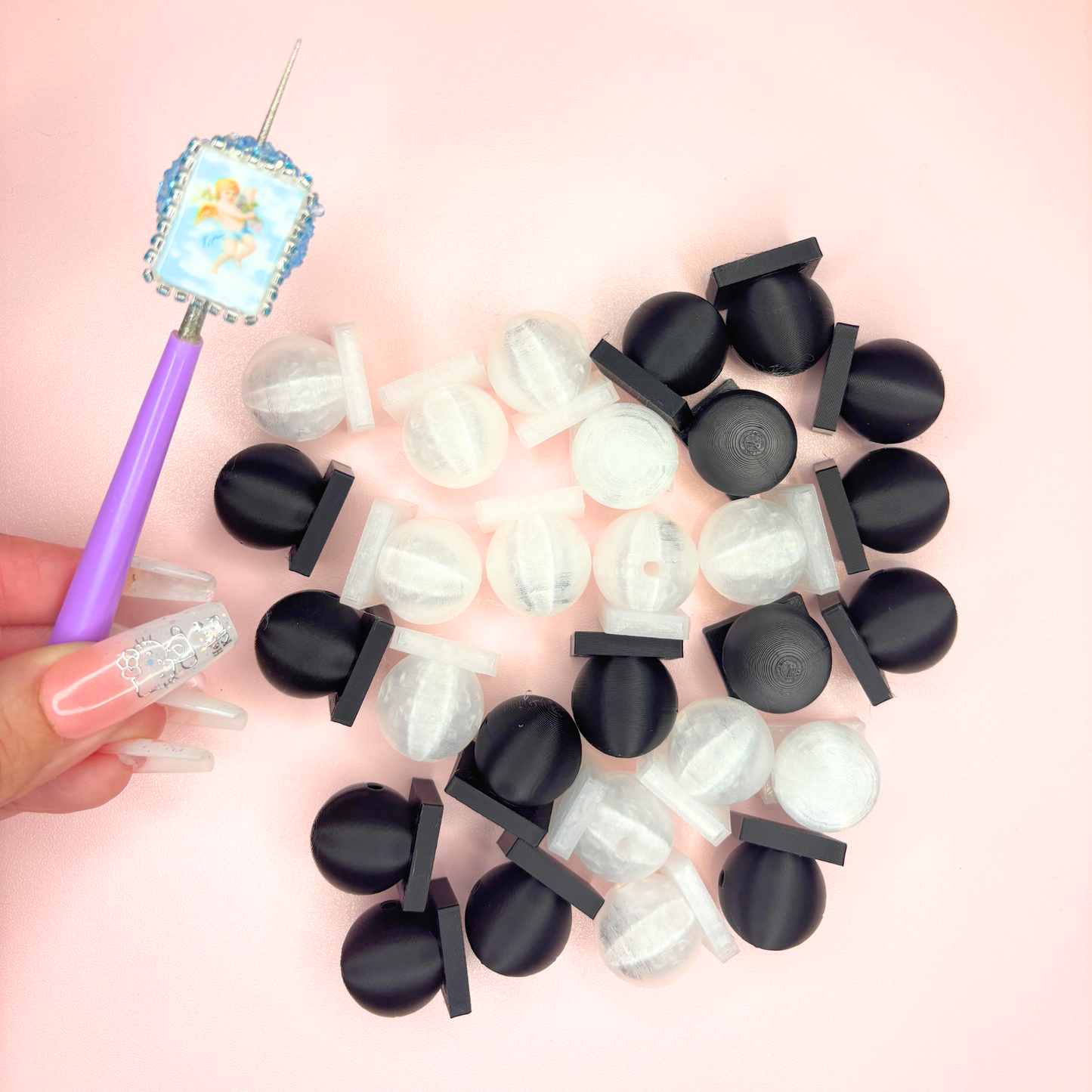 3D Printed Flat Back Base Beads – 20mm (Black or White, 10-Piece Set)