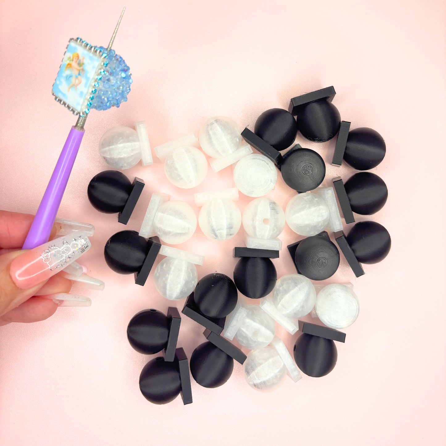 3D Printed Flat Back Base Beads – 20mm (Black or White, 10-Piece Set)