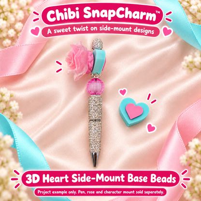 Heart side-mount base bead on a decorated pen; pen, rose and character mount sold separately