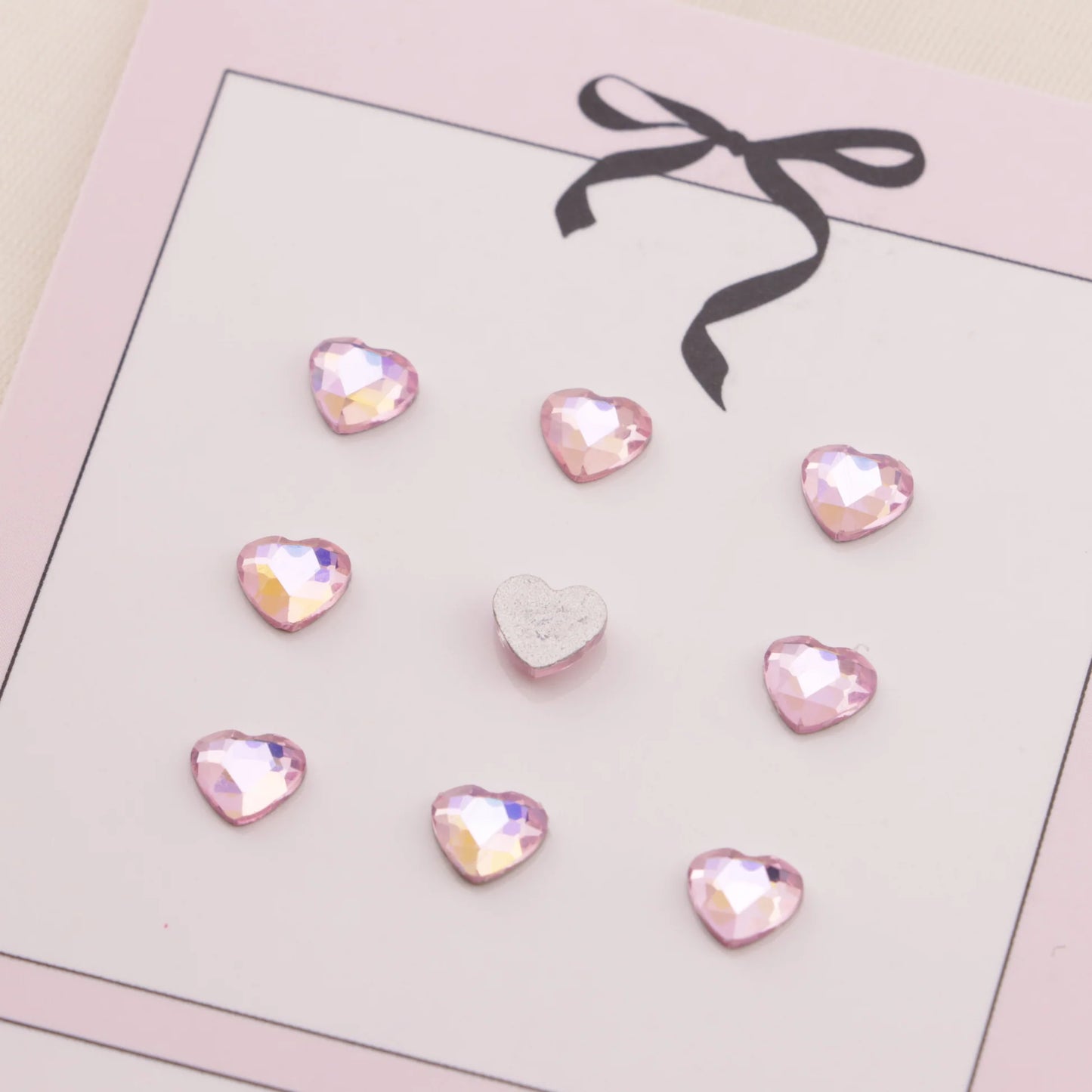 Love Heart Crystal Charms – 5.5 × 6mm Flat Base (50-Piece Pack, 9 Colors Available)