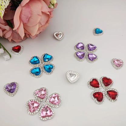 Crystal Heart Alloy Charms – 20mm (10-Piece Pack, 4 Colors Available)