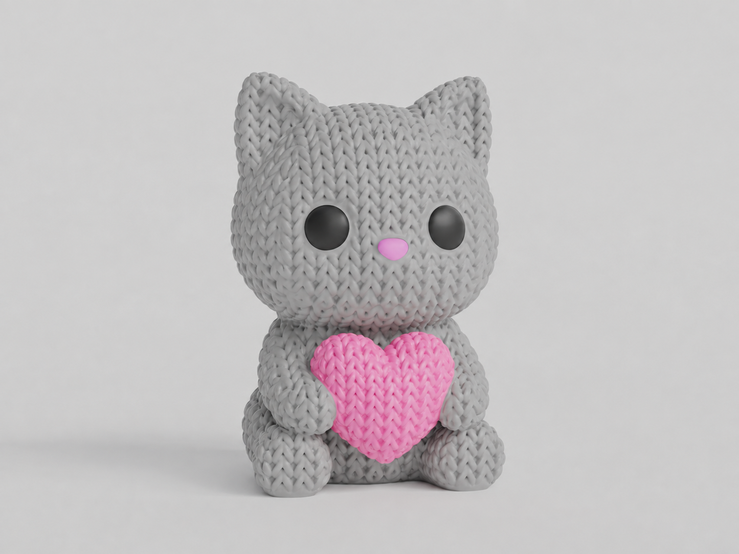 Knitted Cat With Heart - Pink Happy Heart Topkinz™ | Chibi SnapCharm™ Character