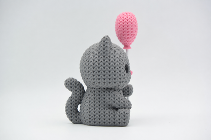 Knitted Cat With Pink Heart Balloon - Topkinz™ | Chibi SnapCharm™ Character