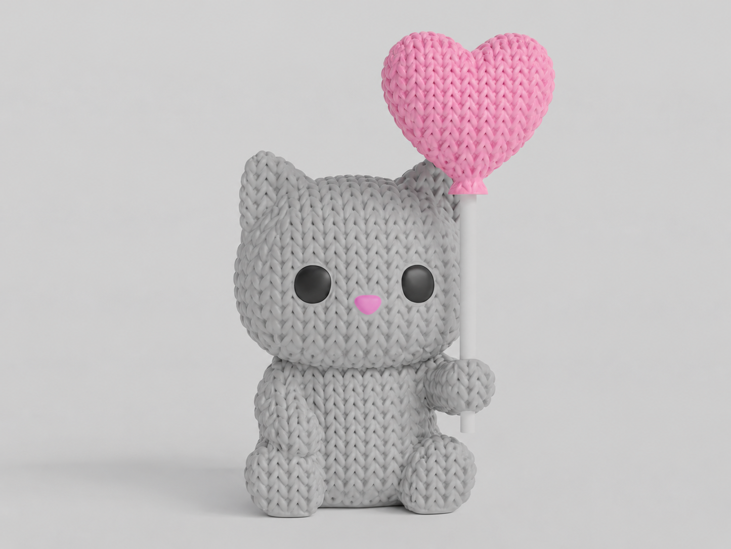 Knitted Cat With Pink Heart Balloon - Topkinz™ | Chibi SnapCharm™ Character